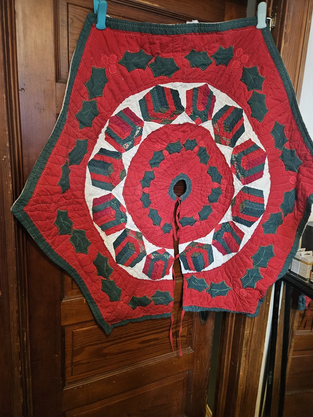 Festive Red & Green Quilted Tree Skirt